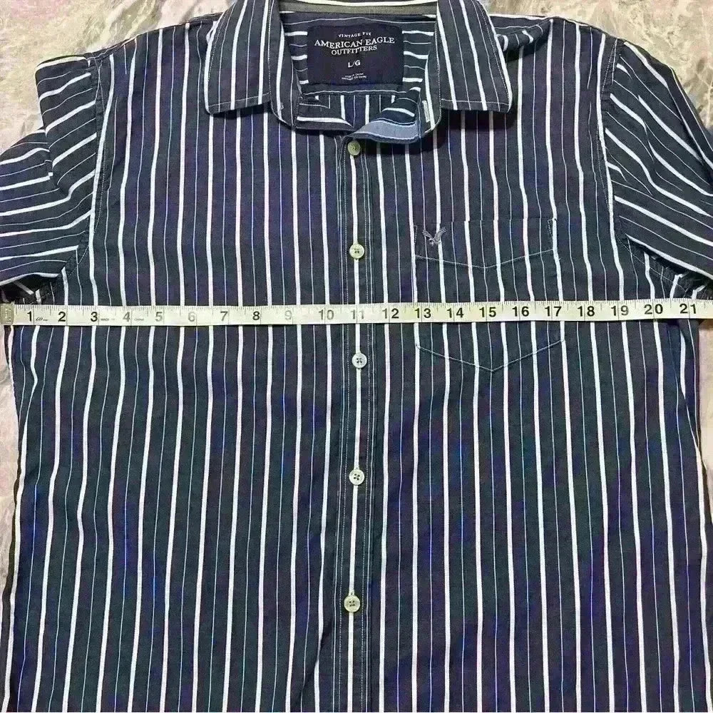 American Eagle Shirt Mens Size Large Vintage Fit Blue Striped Long Sleeve - Picture 5 of 9